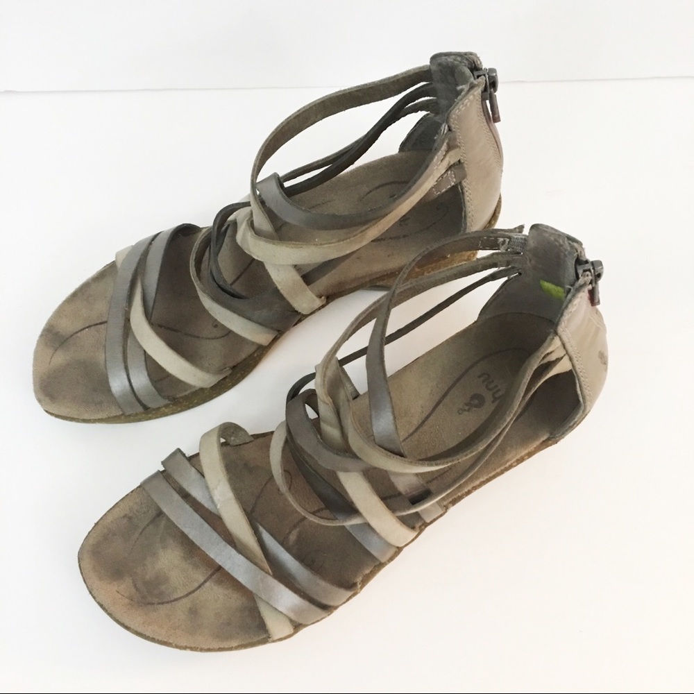Ahnu Strappy Wedge Sandals in Taupe and Gray